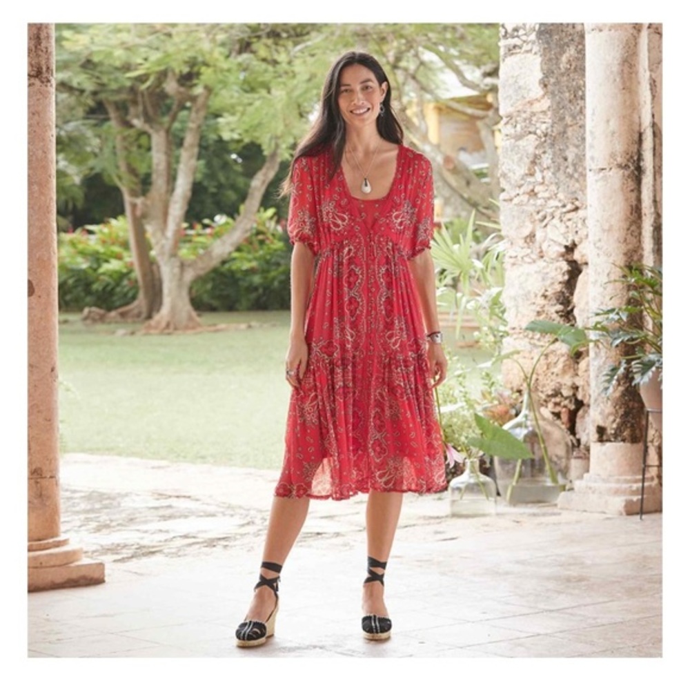 NWT - SUNDACE - briela bandada dress western red Midi